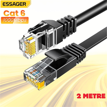 Essager 2 Metre CAT6 1000Mbps Süper Hızlı Gecikmesiz Ethernet Kablosu, 1Gbps Altın Kablama Uçlu İnternet Kablosu