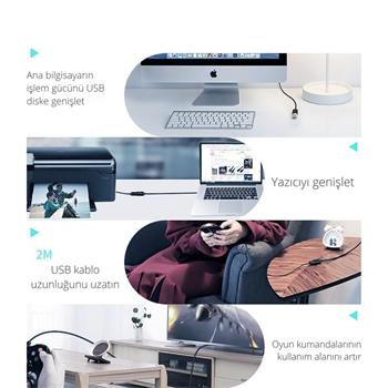 Essager 2 Metre  Dişi-Erkek USB Uzatma Kablosu, Yazıcı, Harddisk, Veri Aktarım, Şarj Uzatma Kablosu