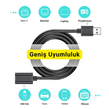 Essager 2 Metre  Dişi-Erkek USB Uzatma Kablosu, Yazıcı, Harddisk, Veri Aktarım, Şarj Uzatma Kablosu