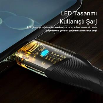 Essager 2 Metre PD 100W Led Işıklı Süper Hızlı Type C To Type C Şarj Data Kablosu, Akım,Isı, Güçlü Kablo