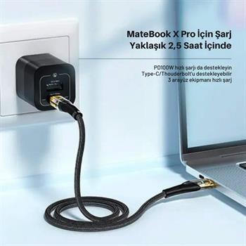 Essager 2 Metre PD 100W Led Işıklı Süper Hızlı Type C To Type C Şarj Data Kablosu, Akım,Isı, Güçlü Kablo