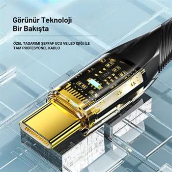 Essager 2 Metre PD 100W Led Işıklı Süper Hızlı Type C To Type C Şarj Data Kablosu, Akım,Isı, Güçlü Kablo