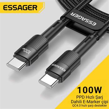 Essager 2 Metre PD 100W QC4.0 Süper Hızlı Type C To Type C Şarj Data Kablosu, Akım,Isı, Batarya Korumalı