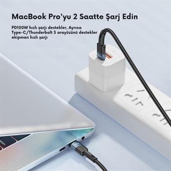 Essager 2 Metre PD 100W QC4.0 Süper Hızlı Type C To Type C Şarj Data Kablosu, Akım,Isı, Batarya Korumalı