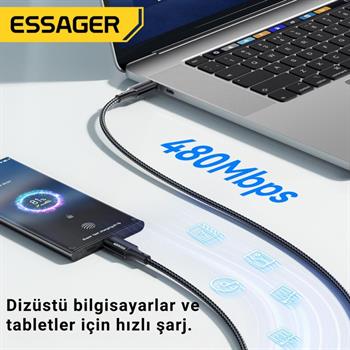 Essager 2 Metre PD 100W Süper Hızlı Type C To Type C Şarj Data Kablosu, E-marker Çipli Akıllı Şarj Kablosu