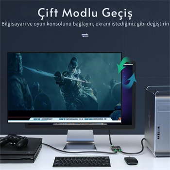 Essager 2in1 Çift Yönlü HDMI Switch Adaptör, 4K 60Hz, Çift Ekran Bağlantılı Çevirici, TV,PC,Projektör
