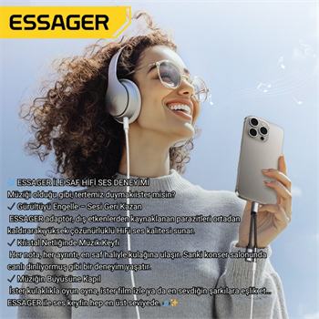 ESSAGER 2in1 Type-C Adaptör | 60W Hızlı Şarj + 3.5mm Kulaklık Çıkışı, Hifi Ses ve Hızlı Şarj Adaptörü
