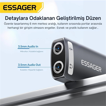 Essager 2in1 USB To 2x 3.5MM Aux Çevirici Adaptör, Kulaklık ve Mikforon Çevirici, Harici Ses Kartı