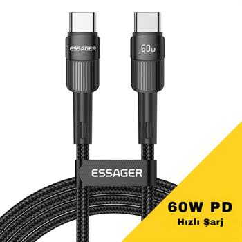 Essager 3 Metre 60W PD Type C To Type C Şarj Kablosu, Akım, Isı ve Güç Korumalı Ultra Sağlam Kablo