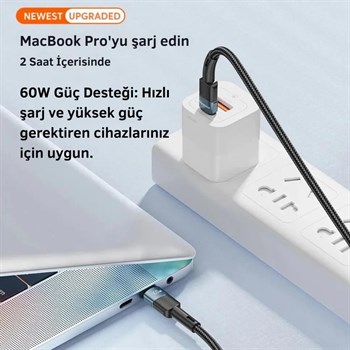 Essager 3 Metre 60W PD Type C To Type C Şarj Kablosu, Akım, Isı ve Güç Korumalı Ultra Sağlam Kablo