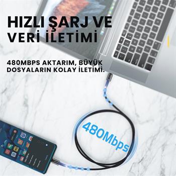 Essager 3 Metre 60W Type C to Type-C Ultra Hızlı Data Şarj Kablosu,Süper Dayanıklı Şarj ve Data Kablosu