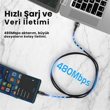 Essager 3 Metre 80W 7A USB to Type-C Süper Hızlı Data Şarj Kablosu, Ultra Dayanıklı Şarj ve Data Kablosu