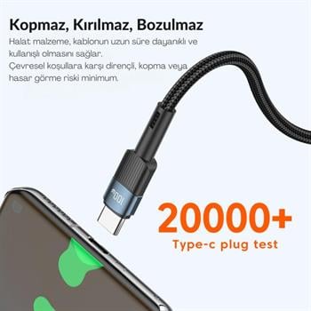 Essager 3 Metre PD 100W QC4.0 Süper Hızlı Type C To Type C Şarj Data Kablosu, Akım,Isı, Batarya Korumalı