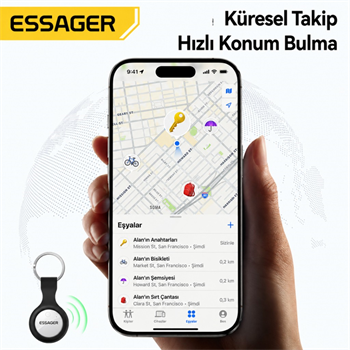 ESSAGER 4 Adet SET Akıllı SmartTag Takip Cihazı iPhone iOS Uyumlu Konum Bulucu Anahtar Çanta Valiz Takip Cihazı
