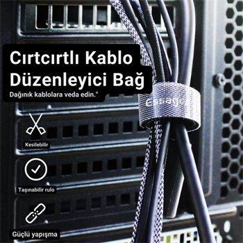 Essager 5 Metre Cırt Cırt Bantlı Kablo Sarıcı Düzenleyici Organizatör, Kesilebilir Kablo Düzenleyici