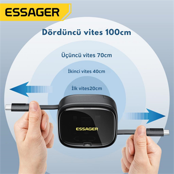 Essager 7in1 60W Çekilebilir Type C, Micro, İphone Lightning Kablolu, Dönüştürücü, Sim Aparatlı Seyahat Seti