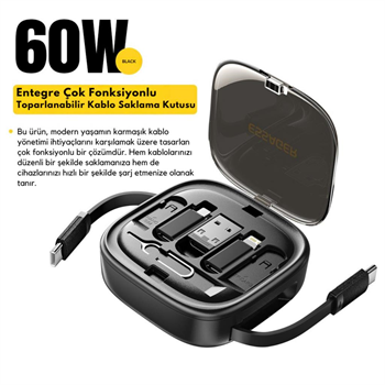 Essager 7in1 60W Çekilebilir Type C, Micro, İphone Lightning Kablolu, Dönüştürücü, Sim Aparatlı Seyahat Seti