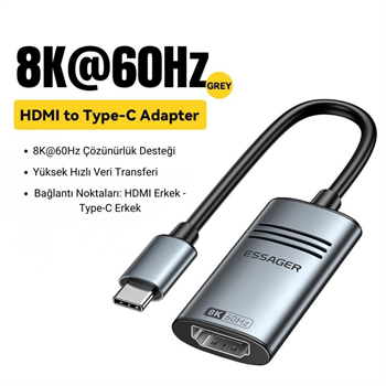 Essager 8K@60Hz Type C To HDMİ Çevirici Adaptör, Ses ve Görüntü Aktarıcı, Type C HDMİ Ekran Çoğaltıcı