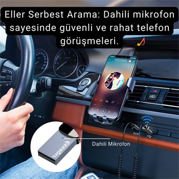 Essager Bluetooth 5.0 Araç Aux Adaptörü, Kablosuz Müzik, Telefon Görüşmesi İçin Kablosuz Ses Aktarıcı