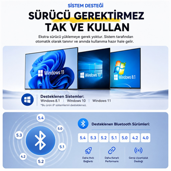 Essager Bluetooth 6.0 USB Adaptör – 20 Metre Menzil, 5 Cihaza Kadar Bağlantı, Tak Çalıştır, Windows Uyumlu