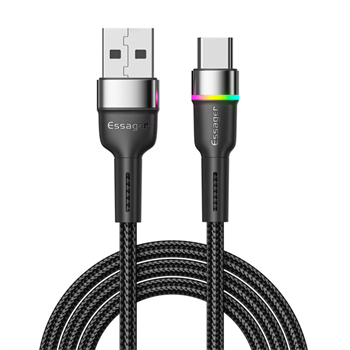 Essager LEd Işıklı 1 Metre 3A USB to Type-C Ultra Hızlı Şarj Kablosu,Dayanıklı Renkli Led Işıklı Kablo
