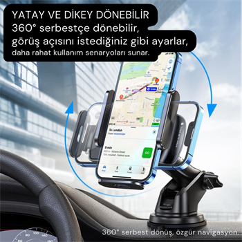 Essager Nano Vantuzlu Teleskopik Torpido Üstü Telefon Tutucu, V Tipi Düşmez Sarsılmaz Telefon Tutucu