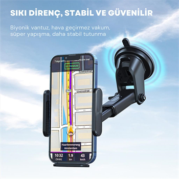 Essager Nano Vantuzlu Teleskopik Torpido Üstü Telefon Tutucu, V Tipi Düşmez Sarsılmaz Telefon Tutucu