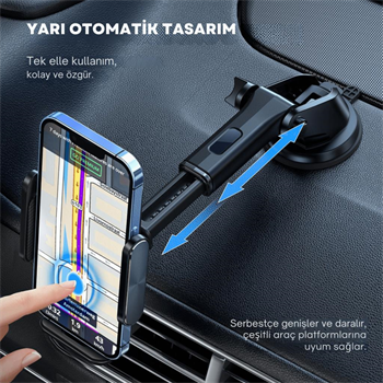 Essager Nano Vantuzlu Teleskopik Torpido Üstü Telefon Tutucu, V Tipi Düşmez Sarsılmaz Telefon Tutucu