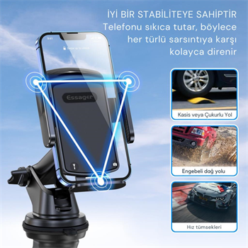 Essager Nano Vantuzlu Teleskopik Torpido Üstü Telefon Tutucu, V Tipi Düşmez Sarsılmaz Telefon Tutucu