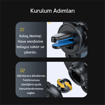 Essager Örümcek Tipi Klipsli Araç İçi Telefon Tutucu, 360 Derece Dönebilen Düşmez Titremez Telefon Tutucu