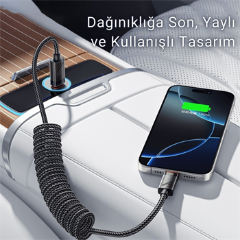 Essager PD 100W Type-C to Type-C 1.8m Yaylı Spiral Data ve Hızlı Şarj Kablosu, Kopmaz, Karışmaz Kablo