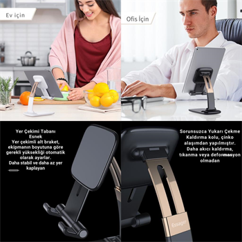 Essager Pro Açı ve Yükseklik Ayarlı Telefon ve Tablet Tutucu Stand, Kaydırmaz Masaüstü Dönebilen Stand