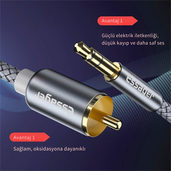 Essager Pro Series 1 Metre 3.5MM Jack to RCA Stereo Ses Sistemi Kablosu, Amfi, Hoparlör, TV Ses Sistemi Kablosu