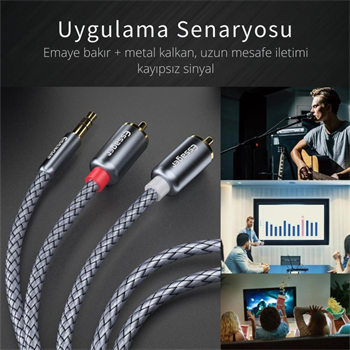 Essager Pro Series 1 Metre 3.5MM Jack to RCA Stereo Ses Sistemi Kablosu, Amfi, Hoparlör, TV Ses Sistemi Kablosu