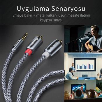 Essager Pro Series 3 Metre 3.5MM Jack to RCA Stereo Ses Sistemi Kablosu, Amfi, Hoparlör, TV Ses Sistemi Kablosu