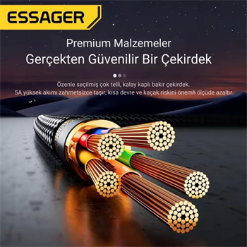 Essager Type-C to Type-C Kablo 1 Metre | PD 100W Hızlı Şarj ve Data Transfer, Akıllı Akım ve Pil Korumalı Kablo