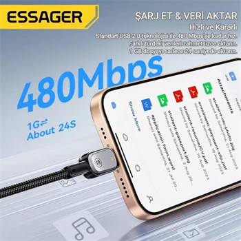 Essager Type-C to Type-C Kablo 1 Metre | PD 100W Hızlı Şarj ve Data Transfer, Akıllı Akım ve Pil Korumalı Kablo