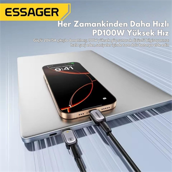 Essager Type-C to Type-C Kablo 1 Metre | PD 100W Hızlı Şarj ve Data Transfer, Akıllı Akım ve Pil Korumalı Kablo