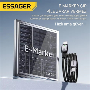 Essager Type-C to Type-C Kablo 1 Metre | PD 100W Hızlı Şarj ve Data Transfer, Akıllı Akım ve Pil Korumalı Kablo