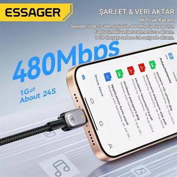 Essager Type-C to Type-C Kablo 2 Metre | PD 100W Hızlı Şarj ve Data Transfer, Akıllı Akım ve Pil Korumalı Kablo