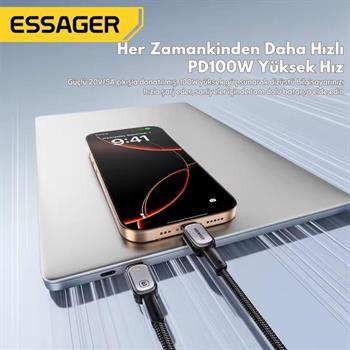 Essager Type-C to Type-C Kablo 2 Metre | PD 100W Hızlı Şarj ve Data Transfer, Akıllı Akım ve Pil Korumalı Kablo