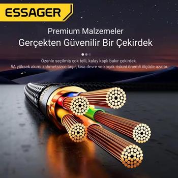 Essager Type-C to Type-C Kablo 2 Metre | PD 100W Hızlı Şarj ve Data Transfer, Akıllı Akım ve Pil Korumalı Kablo