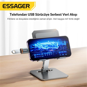 Essager Type-C To USB OTG Dönüştürücü Adaptör, 5 Gbps Veri Aktarım, Mini Type C Çevirici, Klavye, Mouse Çevirici