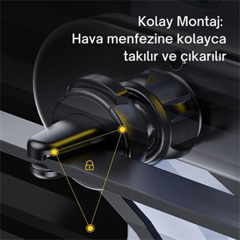 Essager V Tipi Süper Stabil Klipsli Araç İçi Telefon Tutucu, 360 Derece Dönebilen Düşmez Titremez Telefon Tutucu