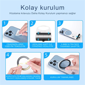 Polham 0.4mm 2 Adet Set Ultra İnce Yapışkanlı Mıknatıslı Metal Halka, 3M Hafif Tüm Telefonlara Uyumlu
