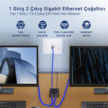 Polham 1000 Mbps Ethernet Çoğaltıcı | Tak ve Çalıştır Ağ Bölücü Adaptör, 1Gbps Ethernet Çoğaltıcı Splitter