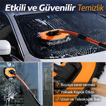 Polham 100CM Uzayabilen Teleskopik Saplı Kuru Islak Araç Temizleme Fırçası, İz ve Çizik Bırkaz Fırça, Yedek Bezli