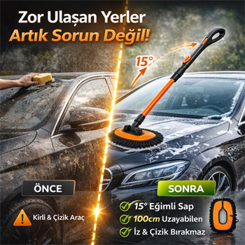 Polham 100CM Uzayabilen Teleskopik Saplı Kuru Islak Araç Temizleme Fırçası, İz ve Çizik Bırkaz Fırça, Yedek Bezli
