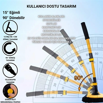 Polham 100CM Uzayabilen Teleskopik Saplı Kuru Islak Araç Temizleme Fırçası, İz ve Çizik Bırkaz Fırça