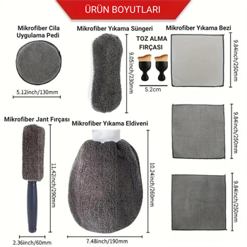 Polham 11 Parça Araba, Motorsiklet İç ve Dış Detaylı Temizleme Seti, Yıkama Ve Kurulama Seti, Bakım Seti
